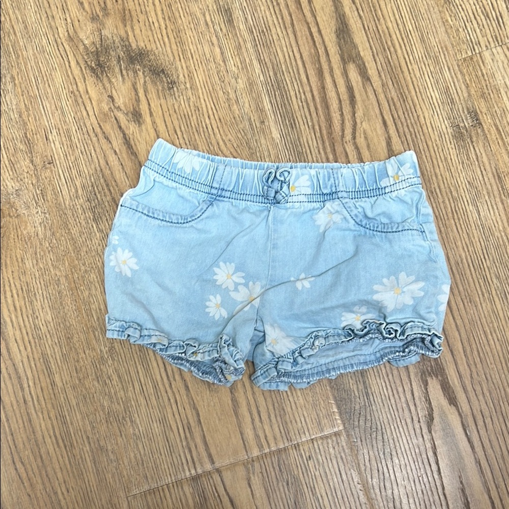 Light Blue Floral Ruffle Shorts